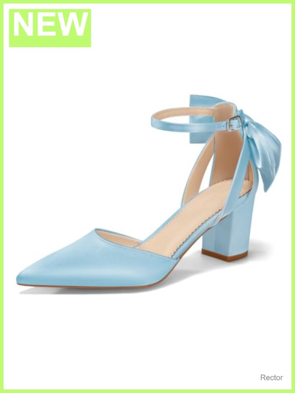 Coutgo Women's Chunky Heels Ankle Strap Pointed Toe Pumps Satin Bow